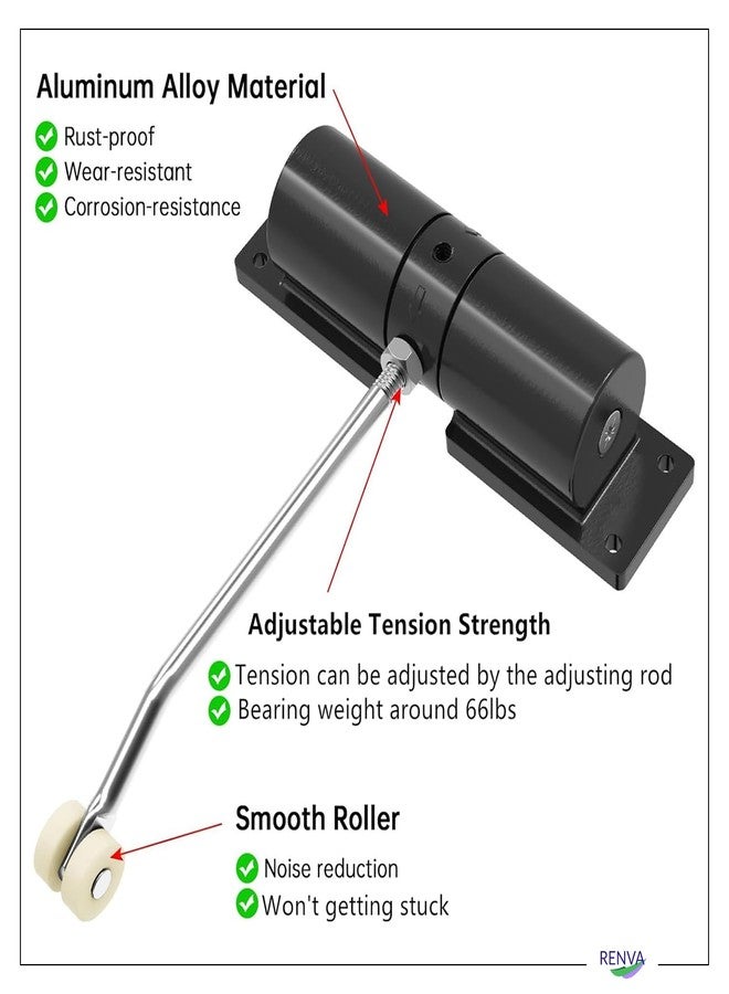 RENVARenva Automatic Door Closer for Home & Garage - Adjustable Self Closing Mechanism with Safety Spring (Black Small Door Closer) - Image 5